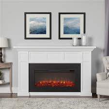 Enjoy the beauty of a real flame electric fireplace, this substantial freestanding fireplace also doubles as an entertainment center. Real Flame Alcott 74 75 In W White Fan Forced Electric Fireplace 4130e W Rona