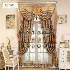Dihin Home Brown Embroidered Luxurious Valance Blackout Curtains Grommet Window Curtain For Living Room 52x84 Curtains Living Room Curtains Blackout Curtains