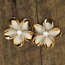 New Hawaiian Jewelry 925 Sterling Silver Earrings Gold Trim Plumeria Cz Se53245 Silver Jewelry Gold Earrings Designs Sterling Silver Jewelry