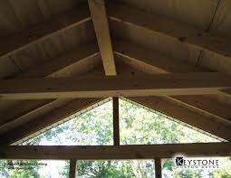 Unfinished Porch Ceiling With Open Gable Built By Keystone Custom Decks Custom Porch Porch Ceiling Wood Plank Ceiling