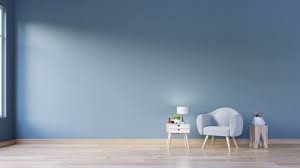 Shop now from 200+ designer furniture & lighting brands at 2modern® Premium Photo Living Room With Armchair With Lamp On Stump Wood Flooring And Dark Blue Wall