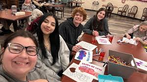 Members gathered tonight at the Freeburg Care Center to help those living  there make Valentine's for their loves. And love was exactly what was given  and received!