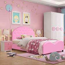 Girls bedrooms and girls bedroom decorating ideas: Amazon Com Costzon Toddler Bed Twin Size Upholstered Platform Bed W Embedded Crystal Wood Bedframe Cylindrical Feet For Kids Boys Girls Children Classic Sleeping Bedroom Furniture Pink Baby