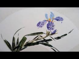 Chinese Brush Art Of Purple Iris Flower Youtube Iris Flowers Purple Iris Chinese Brush