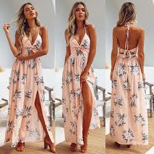Womens Summer Boho Maxi Long Dress Evening Party Beach Dresses Sundress Floral Halter Dress Summer 2019 Summer Maxi Dress Boho Boho Maxi Dress Boho Dresses Long