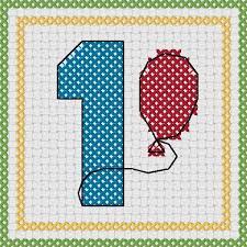 The text is made in unique letters and decorated with a cupcake and a party hat. Free Cross Stitch 1st Birthday Card Pattern Cross Stitch Fonts Cross Stitch Numbers Cross Stitch Cards