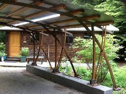 Finished Carport Forged Steel Columns And Struts Metal Roof Led Lighting 2x2 Larch Purlins Pergola Pergola Shade Landscape Structure