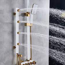 Online Shop Black Shower System Height Adjustable Massage Jet Shower Mixers Rainfall Shower Head Brass Bidet Sprayer Head Bat Shower Faucet White Shower Faucet