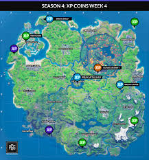 Xp coins are the easiest way of leveling up in the fortnite battle royale game. Season 4 Xp Coins Week 4 Map Fortnitebr