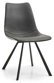 eetkamerstoel met onderstel in metaal afwerking mat zwart bekleding ruwe pu lederlook kleur antraciet zithoogte 47 stoelen eetkamerstoelen eetkamersets