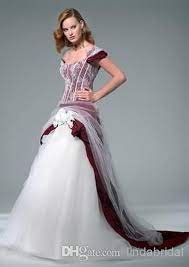 Plus Size Wedding Dress A Line Burgundy White Tulle Cap Sleeves Color Accent Bridal Wedding Gown R36 140 42 Dhgate Com Dresses Bridal Dresses Bridal Gowns