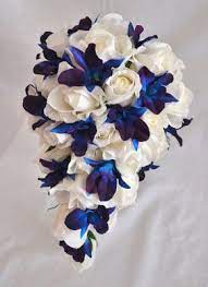 Silk Blue And Purple Dendrobium Orchids Silk Blue Dendrobium Orchid Weddings Style And Decor Wed Bridal Bouquet Teardrop Bouquet Blue Dendrobium Orchids