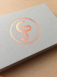 Copper Foil Logo On Pale Grey 540gsm Foil Business Cards Copper Logo Design Copper Business Cards