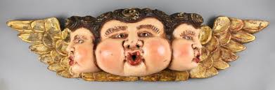 Vintage Mexico Folk Art Carved Putto/cherub Wall Art