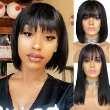 Klaiyi hair 9a invisible lace straight hair human hair wigs 150%/180% density lace front wigs pre plucked. 8 16 Bob Full Wig Bangs 100 Remy Peruvian Human Hair Wigs Fringe Black Women Ebay