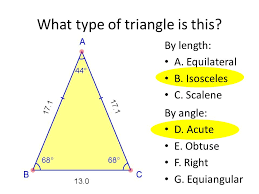 Definitions and formulas for triangles including right triangles, equilateral triangles, isosceles triangles, scalene triangles, obtuse triangles and acute triangles just scroll down or click on what. Triangle Classification Objectives Classify Triangles By Their Angle And Side Measures Find The Sum Of The Measure Of The Interior And Exterior Angles Ppt Download