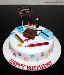 Birthday Cake For Grandma Chocolate School Teaching Theme Customized Designer Fondant Cake With 3d Pencil Eraser School Bag Crayon Chalk Water Bottle Books Teacher Cakes Cake Cake Delivery