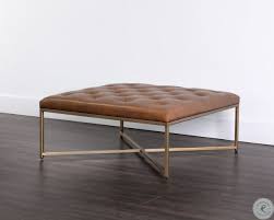 I love the idea of using a large tufted ottoman as a coffee table. Mixt Vintage Camel Leather Endall Square Ottoman From Sunpan Coleman Furniture