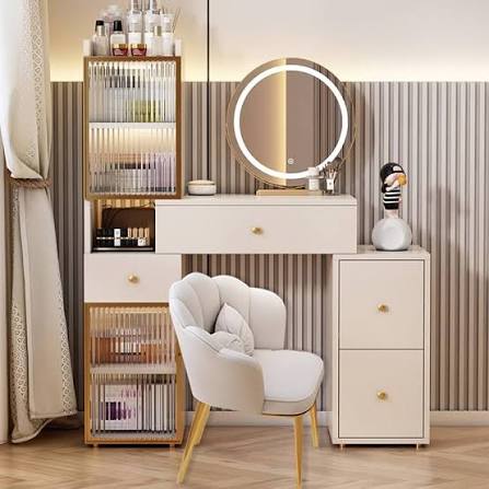 Amazon.com: Multi-Drawer Dresser and Chair Set, Makeup Dresser with Round Mirror, Makeup Bedroom Dresser Bedroom Furniture Multi-Size Expandable Small Home (Color : Khaki, Size : 100 * 30 * 116.5cm) : Home & Kitchen