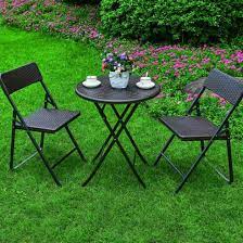 Folding tables and folding chairs are great space savers and can be easily stowed away when not in use. Patio Patio Bistro Dining Chairs Table Set Folding Outdoor Round Garden Cafe Furniture