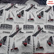 Istanbul Desenli Duck Keten Dosemelik Kumaslar Istanbul Kumas