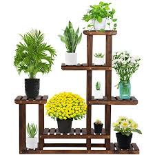 Yaheetech 6 Layer Wooden Flower Stand Flower Plant Display Stand Shelf Ladder Stand For Living Room Balcony Patio Yard Indoors Outdoors Available For 10 Pots In 2020 Wooden Flowers Flower