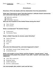 Learning about the holocaust by michael a commonlit answer key learning about the holocaust. Mccarthyism Worksheet Answer Key Name Answer Key Date Period Mccarthyism Directions Fill In The Blanks With The Information From The Presentation What Course Hero
