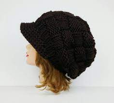Brown Newsboy Hat Visor Beanie Chunky Knit Hat Women Visor Hat Winter Hats For Women Slouchy Hat With Bri Chunky Knit Hat Crochet Newsboy Hat Knitted Hats