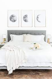 Moon Phases Print Set Grey Moon Poster Set Of Three Prints Etsy Above Bed Decor Bedroom Artwork Bed Wall Decor