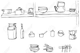 Check out this great clip art for use in blogs, social media, crafts and all your other projects. Black And White Sketch Of Kitchen Utensils In The Range Of Wallpaper Royalty Free Cliparts Vectors And Stock Illustration Image 58173396