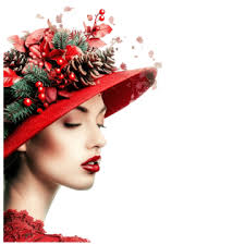 Festive Holiday Fashion, Woman Wearing A Red Hat With Holly And Pine Cones,  Woman, Red Hat PNG Transparent Image and Clipart for Free Download