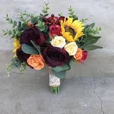We have classic options like lilies, daisies and roses along with unique options like asters, anemones and tropical flowers. Sunflower Bridal Bouquet Rustic Fall Wedding Bouquet Vanrina