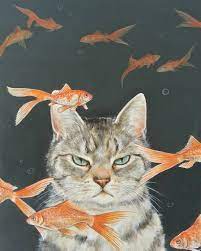 ochiyopi cat and goldfish ro cats illustration cat art animal art