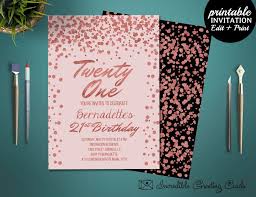 Printable Rose Gold 21st Birthday Girl Invitation Template Birthday Party Invitat 21st Birthday Invitations Party Invite Template Glitter Invitations Birthday