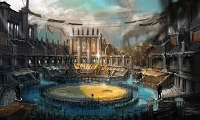 Aegishire Arena Combat Arena For Those Training In The Fighters Guild To Become Gladiators Fantasy Concept Art Fantasy City Fantasy Landscape