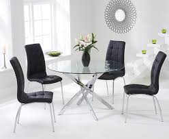 Adding extra flair to this set. Mark Harris Daytona Glass Round Dining Table And 2 California Chairs Chrome And Black Cfs Furniture Uk