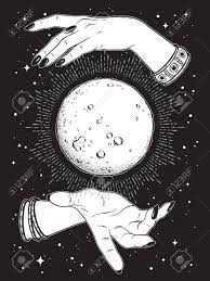 Hand Drawn Full Moon With Rays Of Light In Hands Of Fortune Teller Royalty Free Cliparts Vectors And Stock Illustration Image 101195960