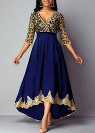 Plunging Neck Lace Panel High Low Dress Rosewe Com Usd 41 87 Lace Panel Dress Three Quarter Sleeve Dresses Panel Dress