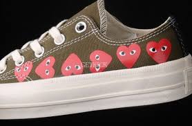 Comme Des Garcons Play X Converse Chuck Taylor Multi Heart 1970s Hi Comme Des Garcons Play X Converse Chuck 70 Low Top Multi Heart Khaki Green 162976c In 2020 Chucks Converse Khaki Green Converse