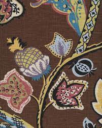 Magritte 33 firecracker floral fabric. Jacobean Floral Block Print Crewel Work Print Large Scale Textured Cotton Linen Fabric Drapery Fabric Osym909