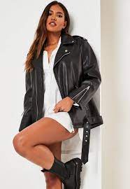 Missguided Black Faux Leather Long Biker Jacket Leather Jacket Girl Biker Jacket Celebrities Leather Jacket