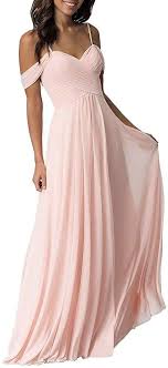 Blush Pink Bridesmaid Dress For Women Long Chiffon Pleated Formal Dress For Wedding Evening Gown Off Shoulder Bridesmaid Dress Bridesmaid Dresses Long Chiffon