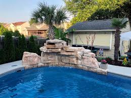 This Photo Features The Ricorock 4 Ft Double Swimming Pool Waterfall Kit Along With Coping It Fit Pool Waterfall Swimming Pool Waterfall Pool Landscape Design