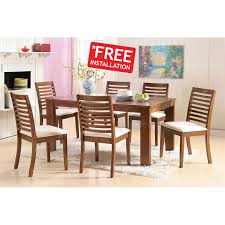 Solid wood dining table sets. Togo Quality Rubber Solid Wood Dining Table Set With 6 Cushion Chair Meja Makan Set Installation Included Shopee Malaysia