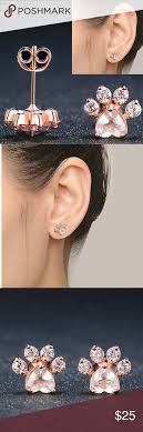 rosegold dog paw earring w pink crystals swarovski jewelry earrings pink crystal gold swarovski