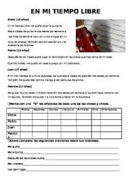 Spanish Reading En Mi Tiempo Libre Spanish Reading Reading Comprehension Worksheets Comprehension Worksheets