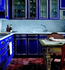 The Secret To Decorating The French Way The Kitchen Combines Bold Cabinetry In Cobalt Blue In 2020 Blue Kitchen Decor Cobalt Blue Kitchens Blue Kitchen Cabinets