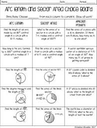 Arc Length And Sector Area Choice Board In 2020 Geometry Activities High School Geometry High School Hs Geometry
