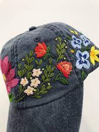 Hand Embroidered Baseball Cap With Flowers Etsy Embroidered Clothes Hat Embroidery Embroidery On Clothes