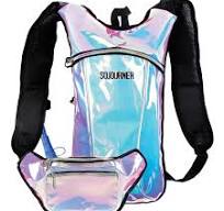 Sojourner Rave Hydration Pack Backpack (2 Pocket Holographic Blue) Bundle  with Holographic Rave Fanny Pack (Luminous Pink & Blue)